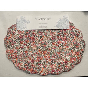 Shabby Chic Placemats (4) Reversible Pink Green Flowers 13 X 19 100% Cotton